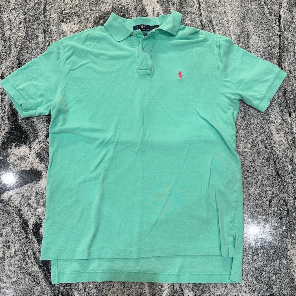 Polo Ralph Lauren Polo Shirt Adult Mdium Blue Teal Cotton Short Sleeve Mens